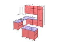 Кухня с островком, фасад  матовый, красный/эбеновое дерево