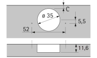 Петля sensys 8687, угол 165°, чашка th42 d35, накладная, b12,5 9099810 Hettich